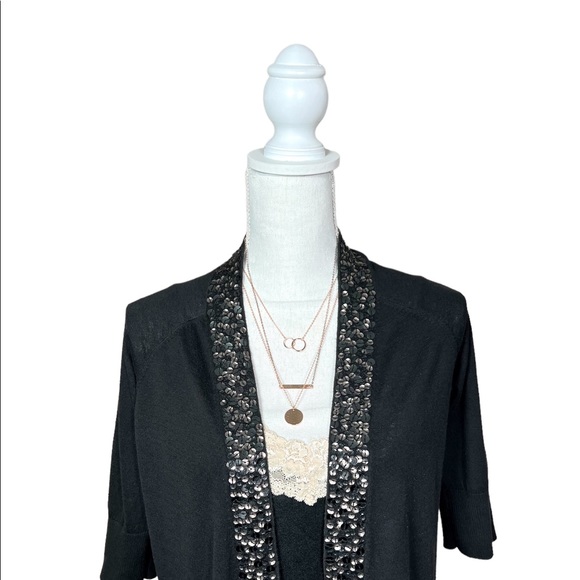 Express Black Sequin Knit 3/4 Sleeve Cardigan sz M - Picture 2 of 11